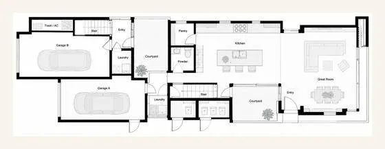 Entry level floor plan — 437 Heliotrope, Corona del Mar
