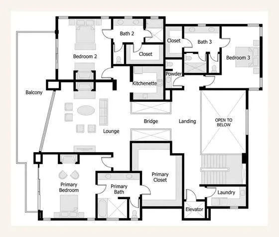 Upper level floor plan — 5 Oceanfront, Dana Point